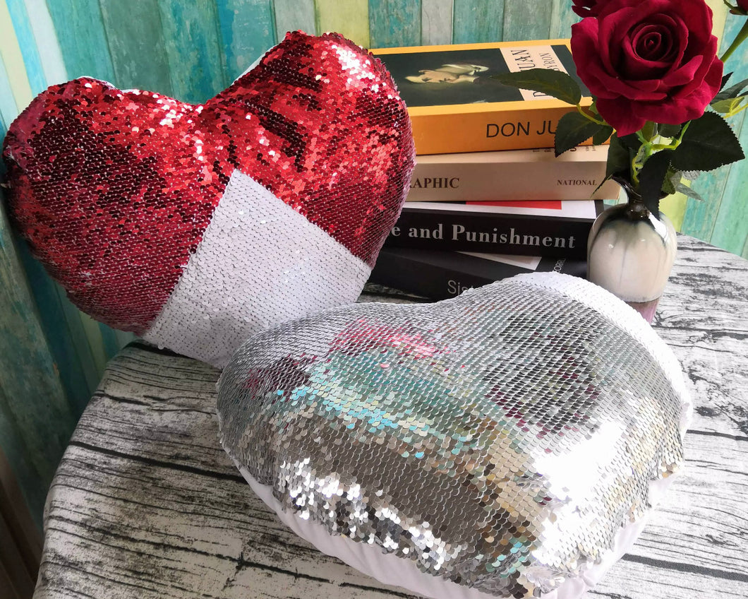 Sequin Heart Shaped Sublimation Pillowcase