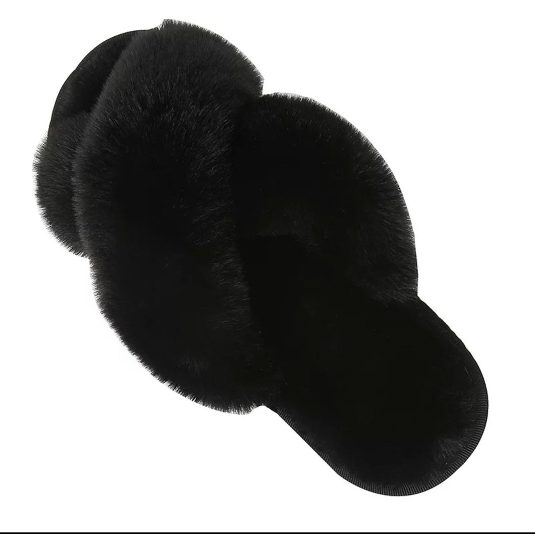 Winter Warm Crossed Fur Slippers